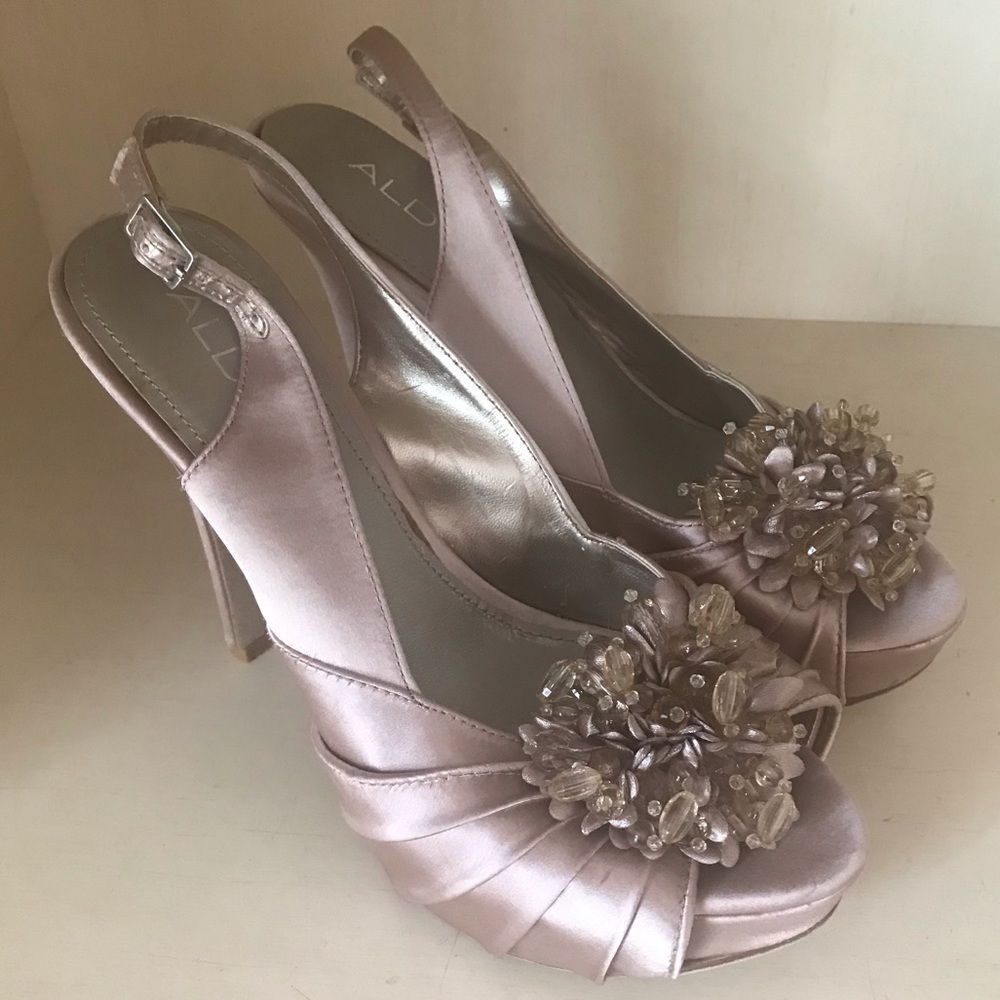 ALDO pink satin jeweled high heels size 6.5